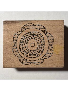 Wood Mounted Rubber Stamp Floral Flower Circles Letters Words Dot Custom Design